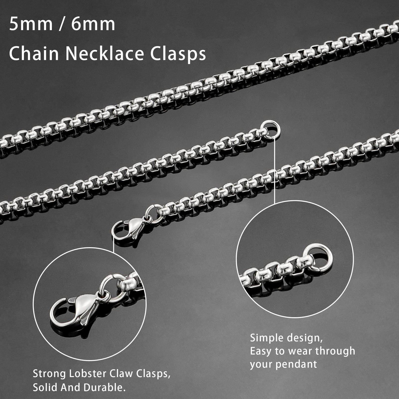 Square Rolo Chain Necklace 5 mm 36 inch Stainless Steel Box Chain Jewelry for…