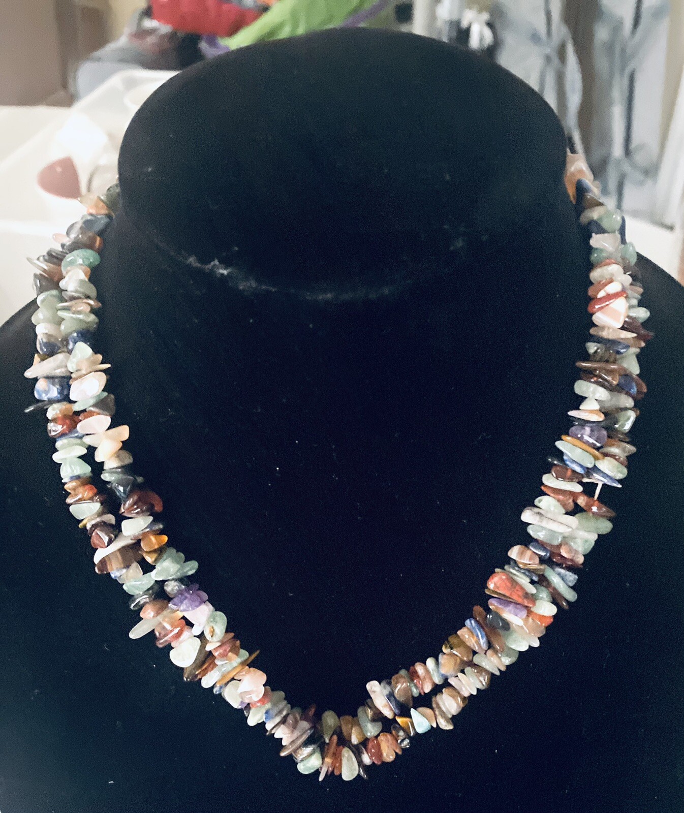 Natural Looking Stone Necklace Long Colorful 36” Unknown Stone Type