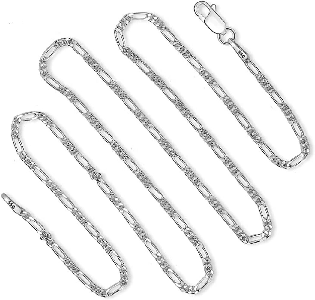LOT OF TEN (10) Italian 2mm Figaro 20 Inch Flat Chain Necklaces Sterling Silver