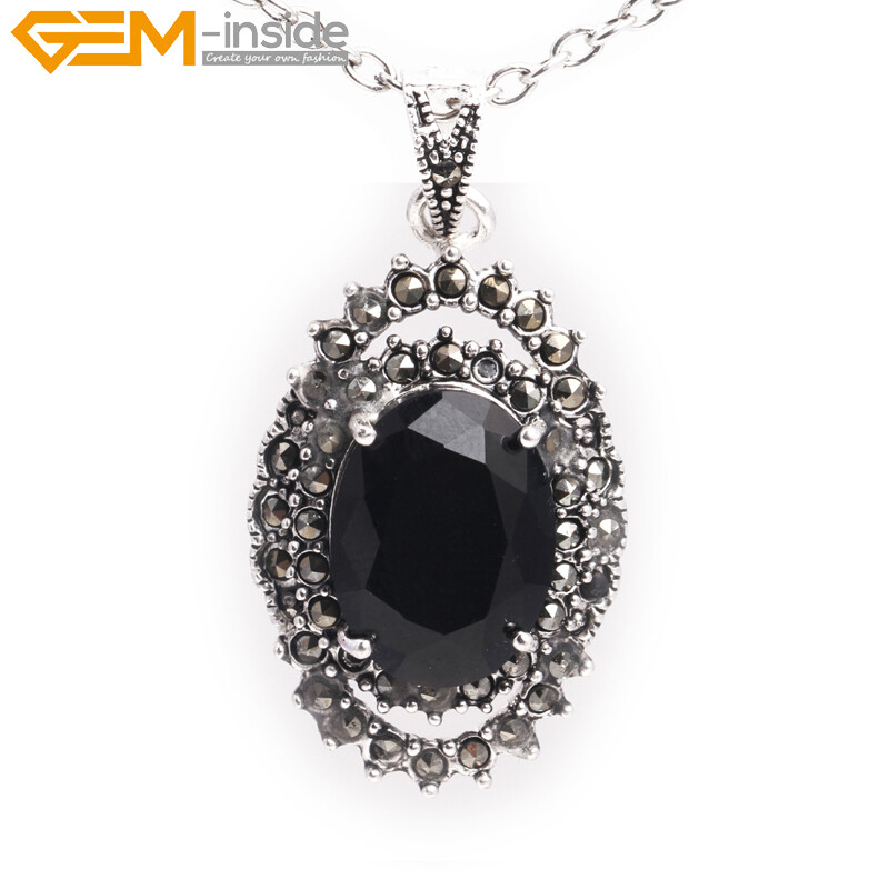 Oval Marcasite Tibetan Silver Crystal Coral jade Jewelry Pendant Necklace Dyed