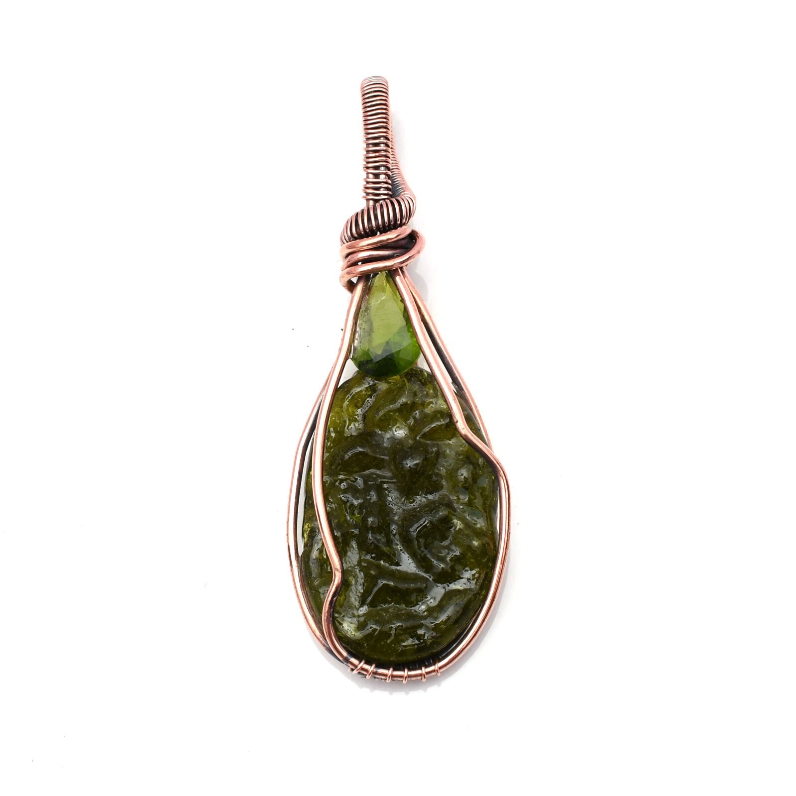Moldavite Pendant Copper Wire Wrapped Handmade Jewelry Pendant 2.15″