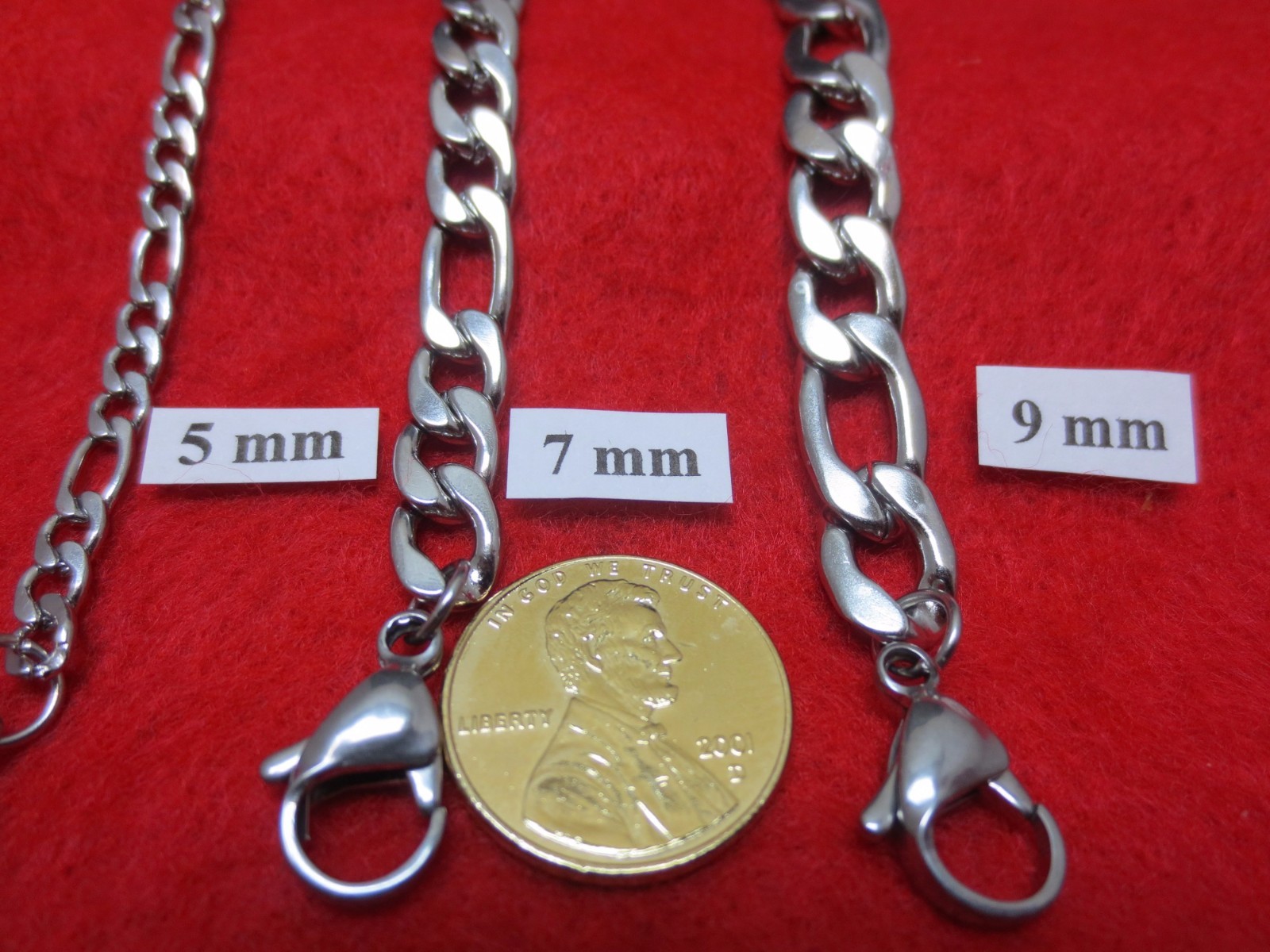 5/7/9 MM Men, Boys 7-40″ Stainless Steel Silver Designer Figaro Chain Necklace