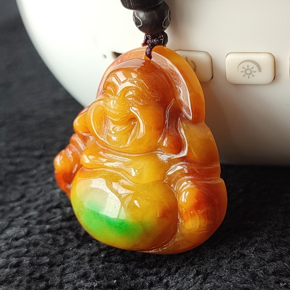 Certified Grade A Red Yellow Green Natural Burma Jade jadeite Buddha Pendant 250