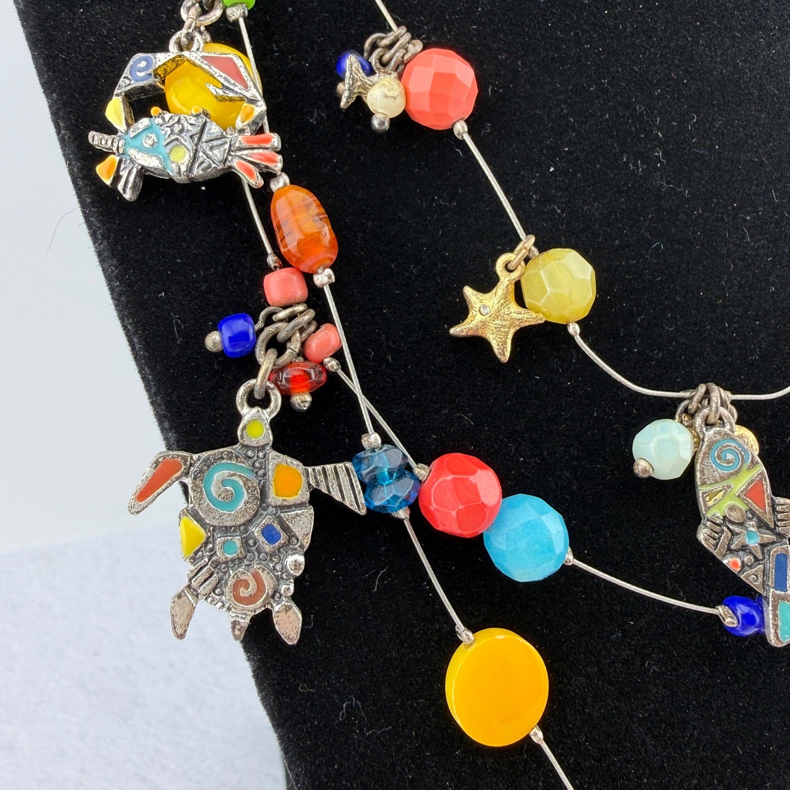 Chicos Sea Life Necklace Colorful Fish Charm Statement Jewelry Whimsical Coastal