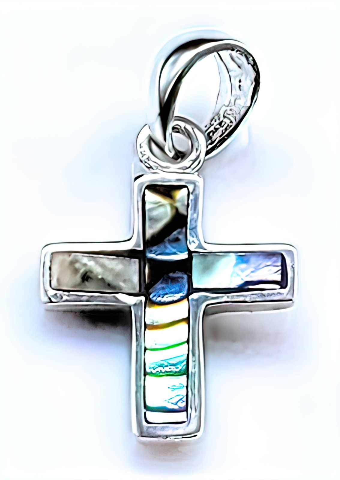 Abalone Cross on 925 Tagged Sterling Silver Plated 2mm Snake Chain