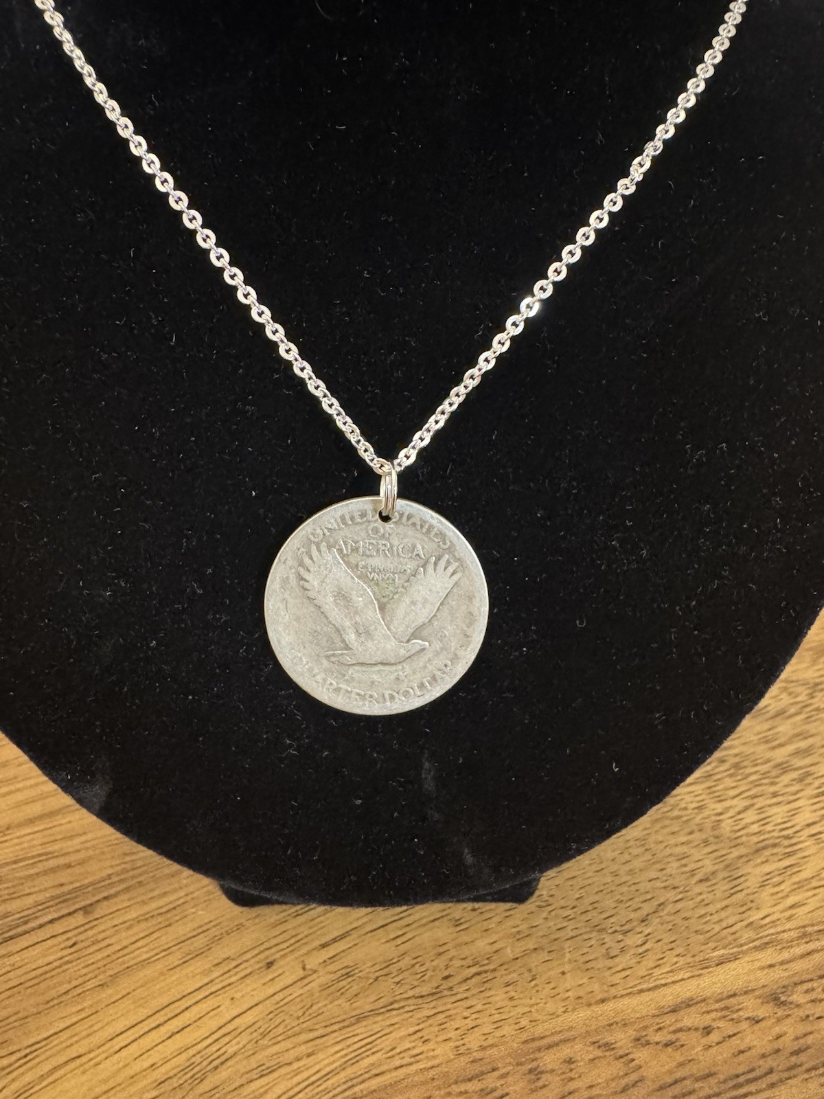 Standing Liberty Quarter Pendant W/ .925 Necklace-90% SILVER Eagle Coin Jewelry