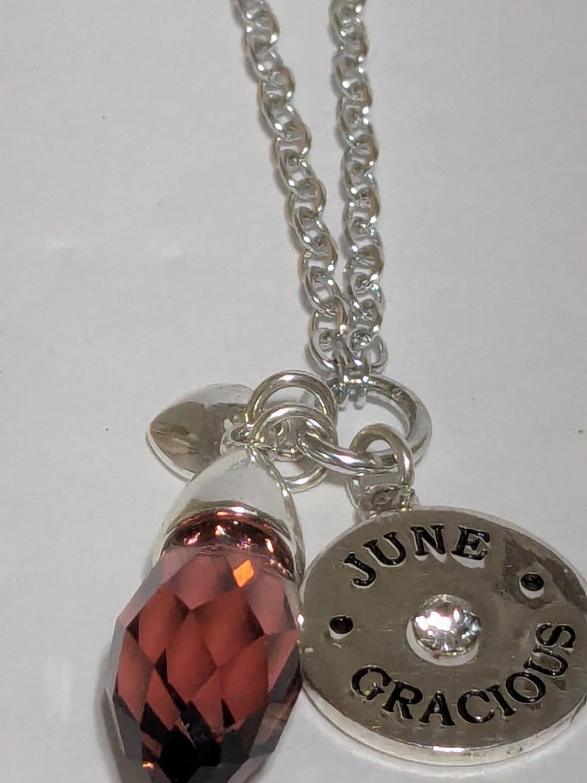 Silver Tone June Birthstone Charm/Pendant Necklace With Faux Alexandrite 18″