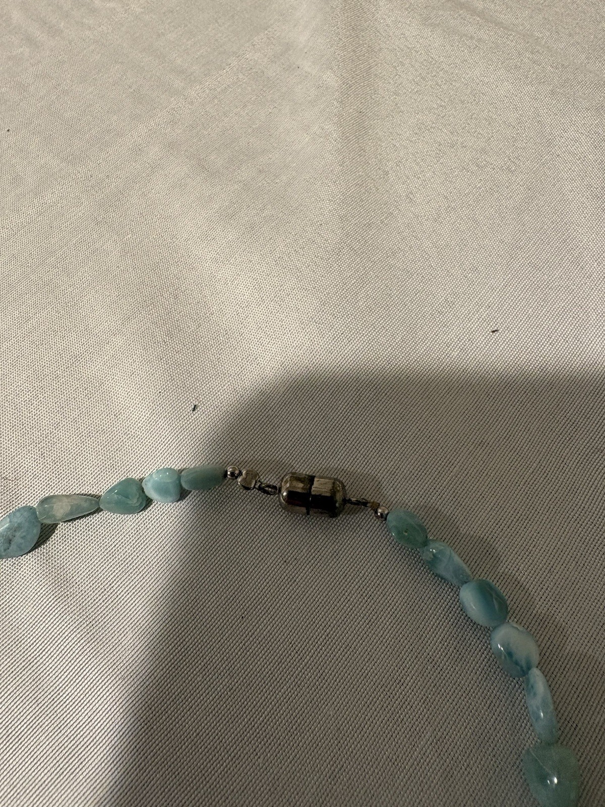 Blue Oval Stone Beaded Necklace, Beaded Chain, Magnetic Closure, Beauty, 19 in