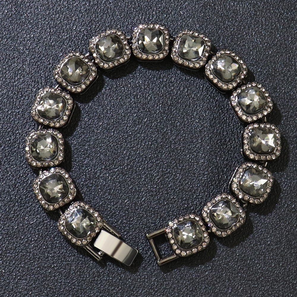 Gunmetal Gray Squar Tennis Jewelry Stainless Steel Necklace Bracelet Unisex Kit