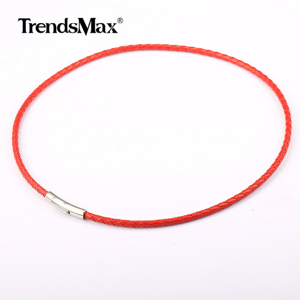 4MM Man-made Braided Leather Rope Cord Necklace Stainless Steel Push Lock 16-30″