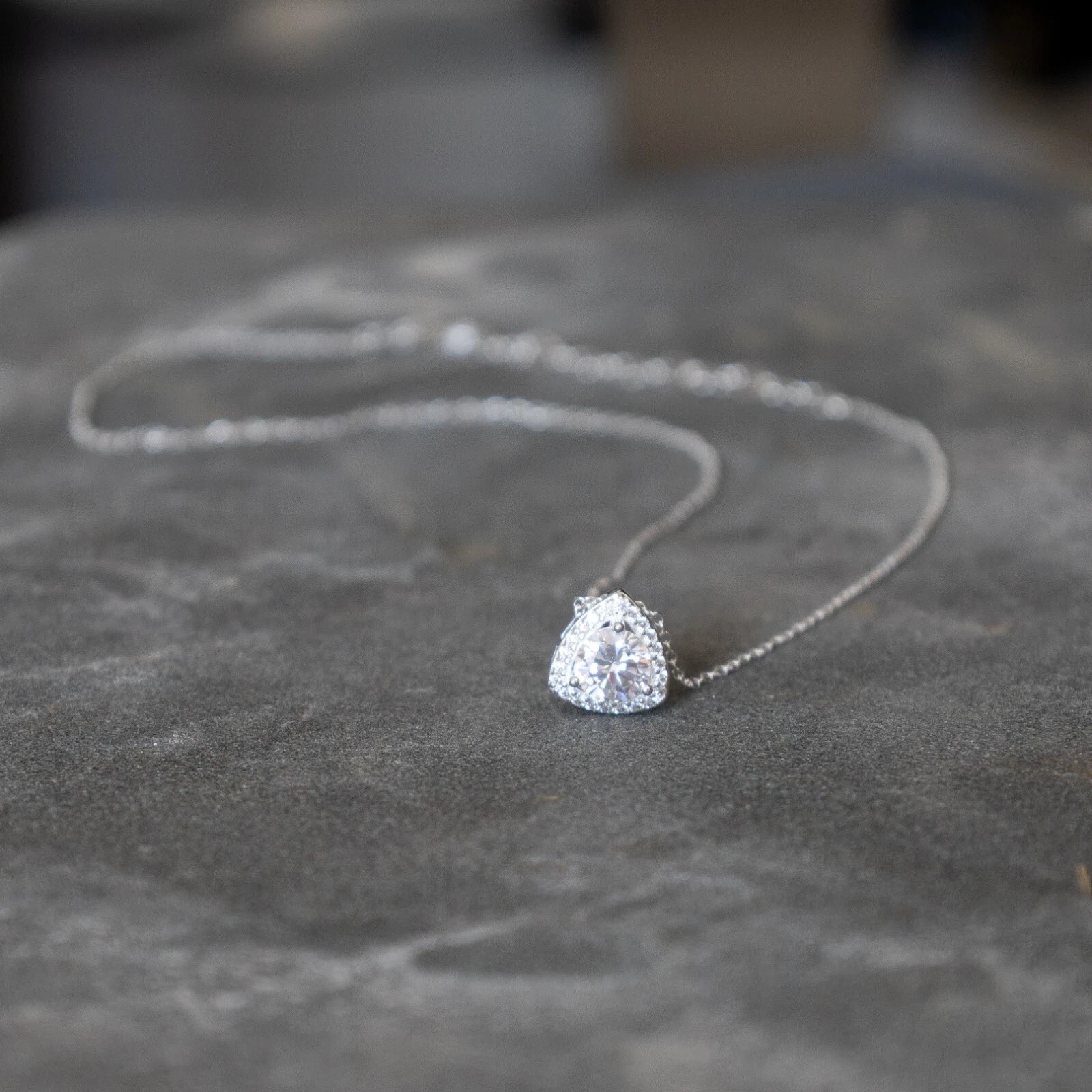 Trillion shape Sterling Silver Pendent Necklace Brilliant cut Cubic Zirconia