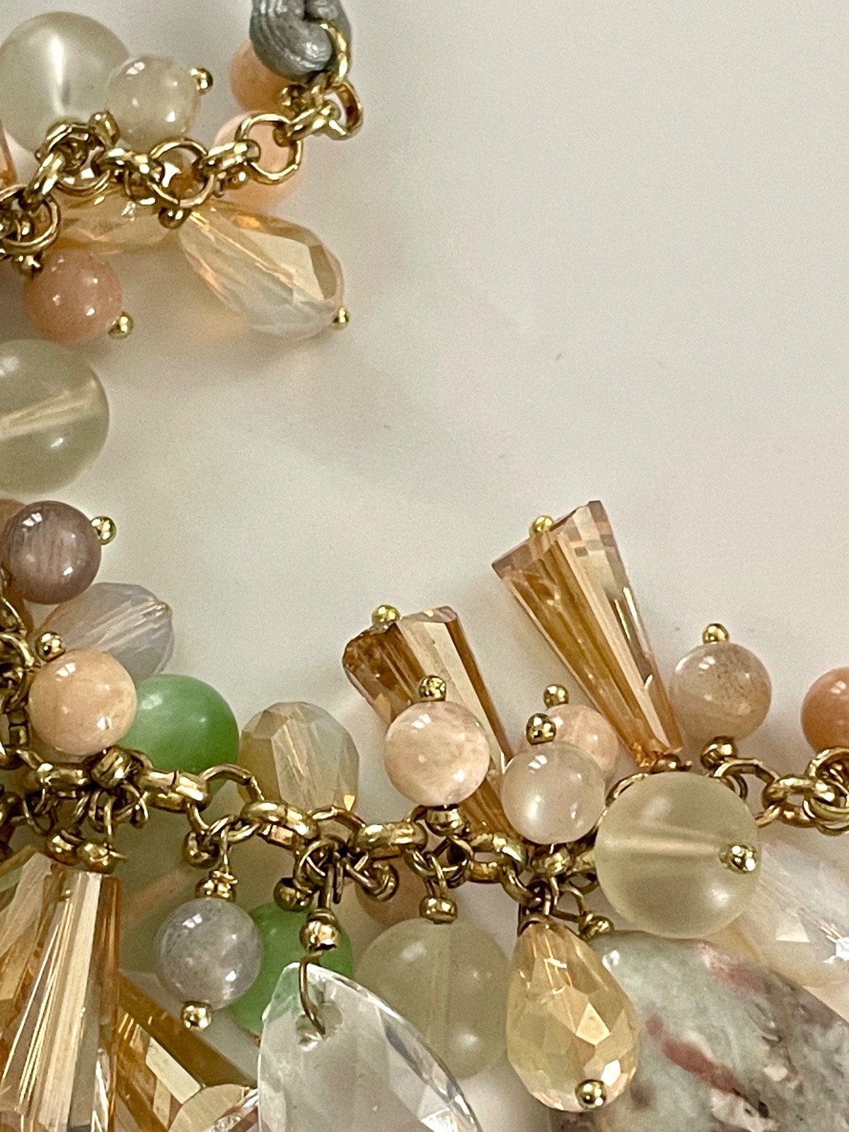 Anthropologie Nakamol Beaded Necklace Crystal Rhinestone Natural Stone Drops