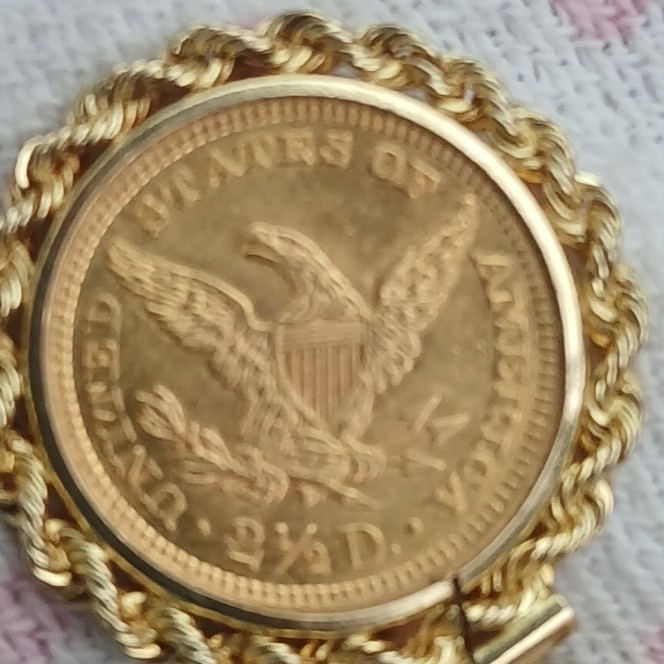 10K Yellow Gold Neckless & 99.9 Gold 1889 Liberty Head $2.50 Eagle Coin Pendant,