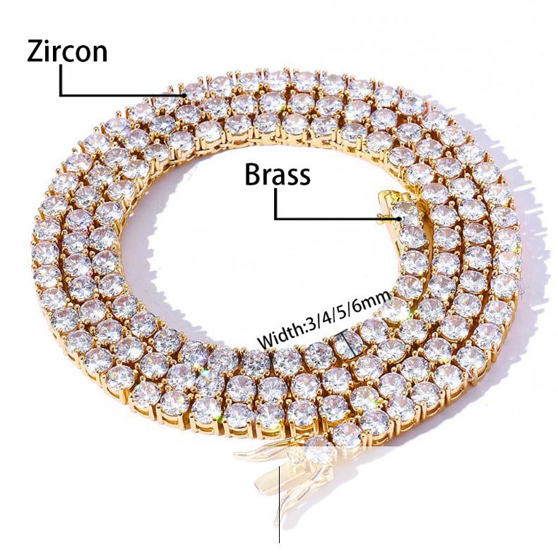 Women Men Iced Out Bling Tennis Necklaces Pendant Hip Hop CZ Zircons 3/4/5/6MM