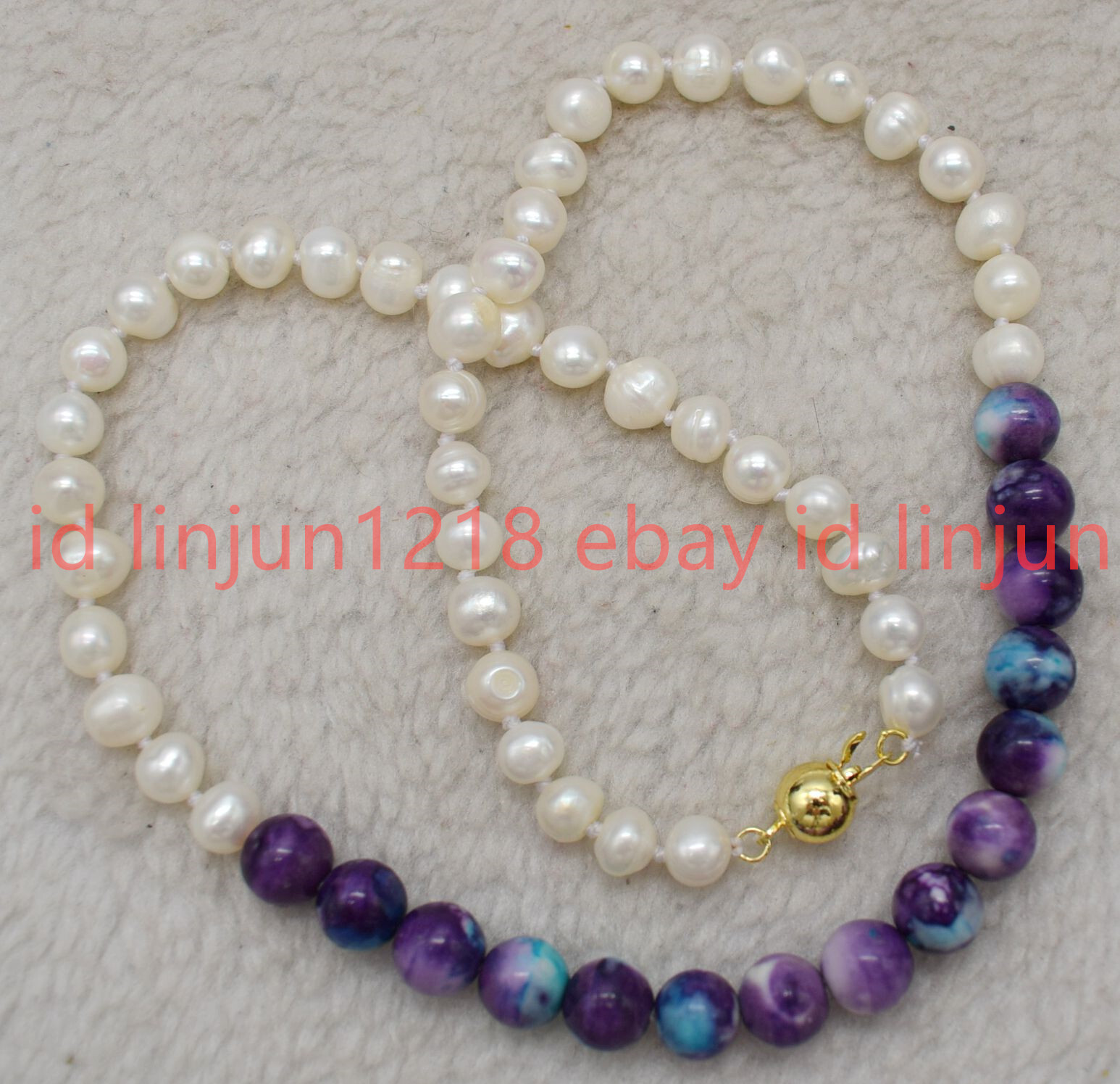 10mm Natural Purple Multicolor Turquoise & 7-8mm White Pearl Necklace 14-24 in