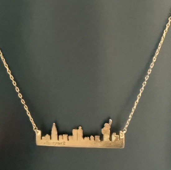 Bar Necklace New York City Skyline GOLD Plated Statue Of Liberty Engraved NYC