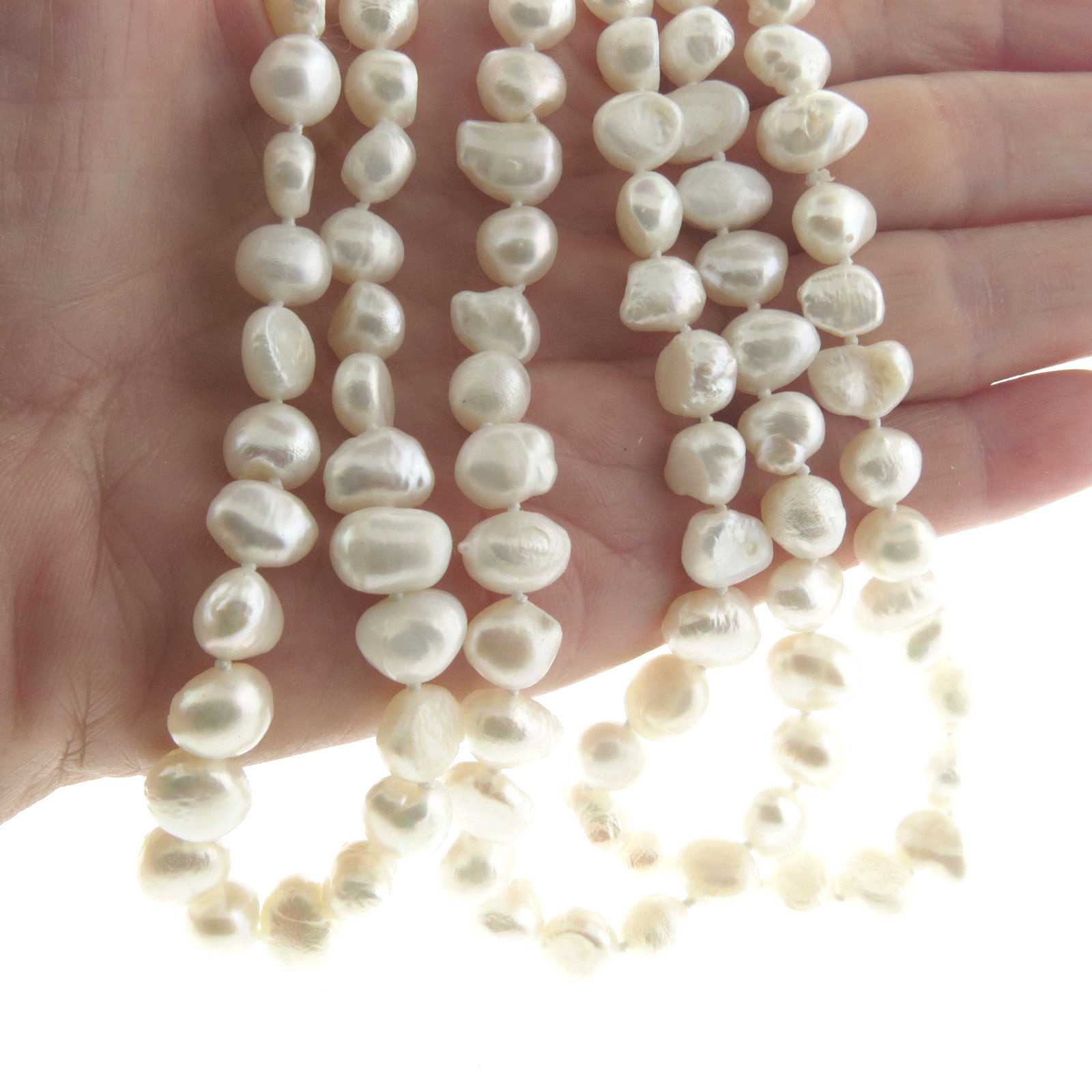 Fresh Water Cultured Baroque Pearl Necklace Knotted 8-10 mm 39 Inch
