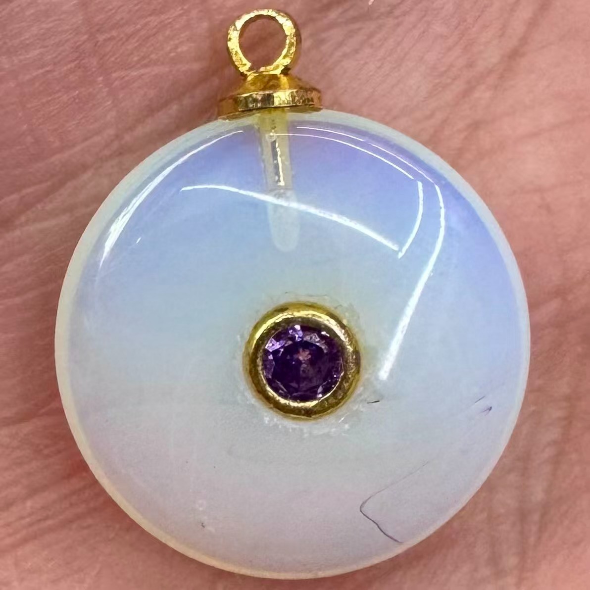2pcs Opal Opalite Rhinestone Wrapped Round Pendant Beaded 17mm