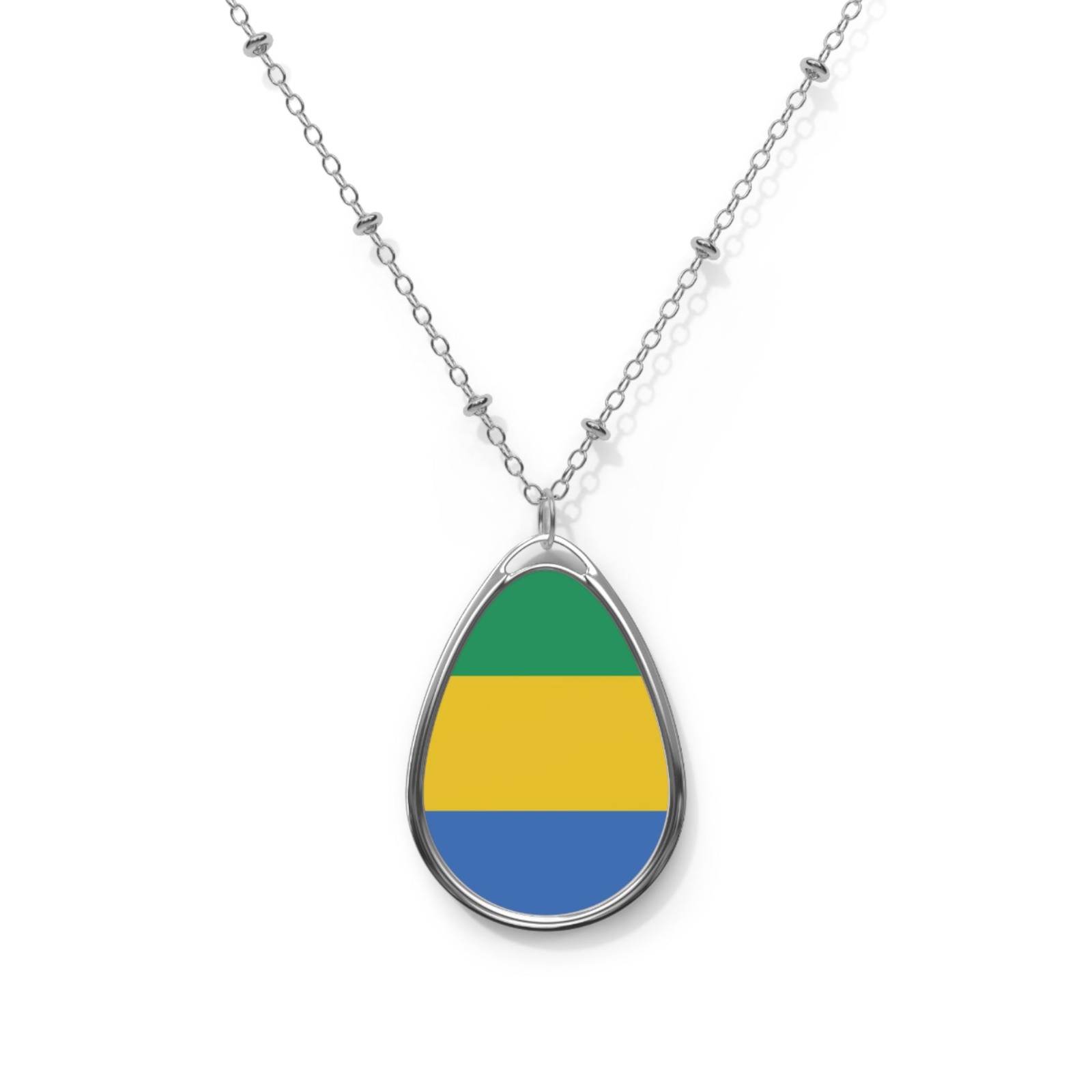 Gabon Flag Oval Necklace – Gabonese Heritage Pendant – One Size / Silver
