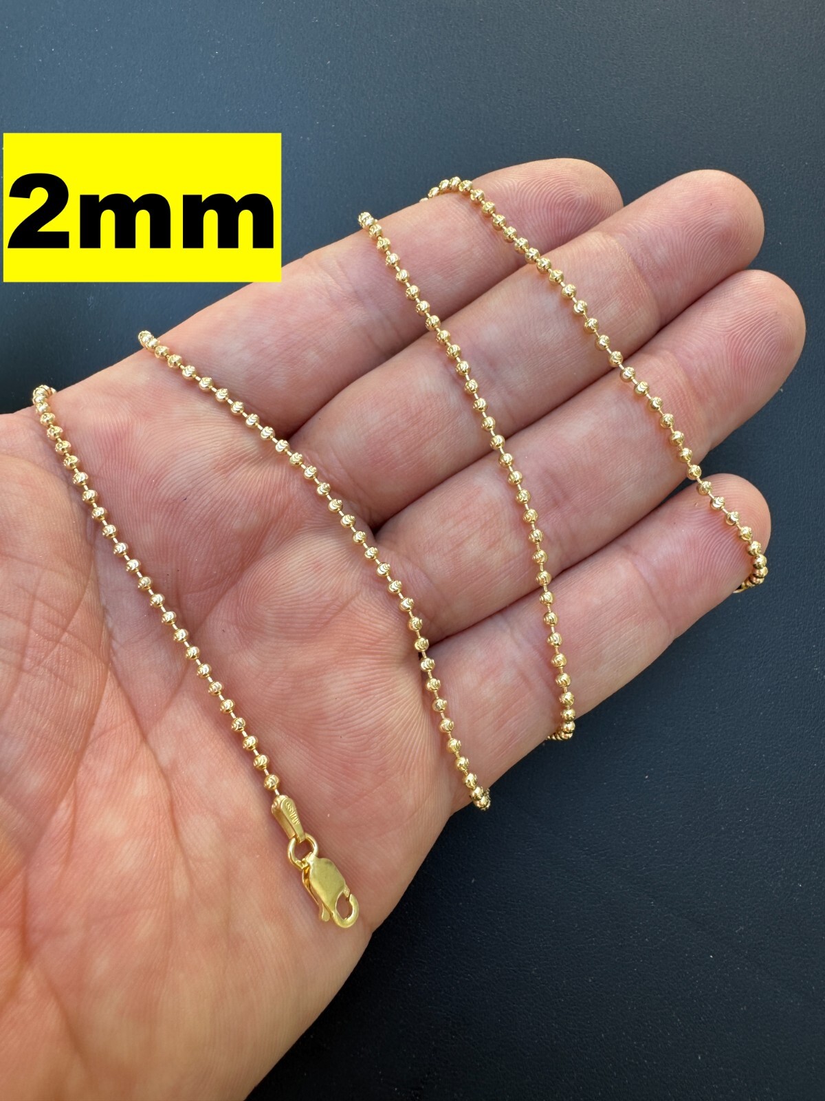 Ball Moon Chain SOLID 925 Silver 14k Yellow Gold Vermeil Hip Hop Diamond Cut