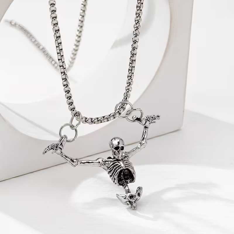 Elegant 925 Sterling Silver Unique Skull Rock & Roll Biker Pendant Necklace