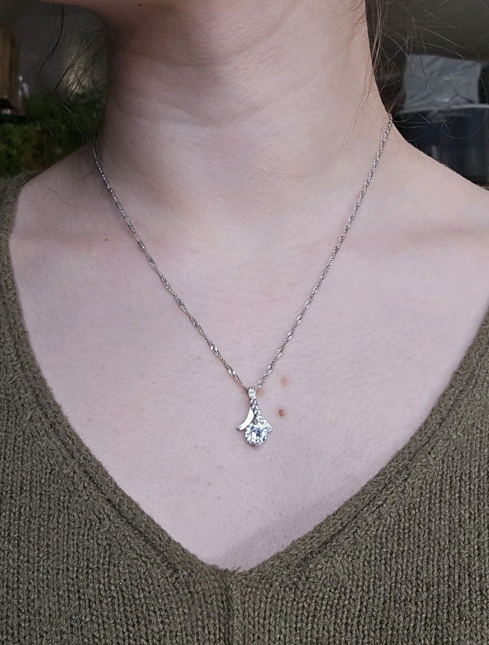 Valentine’s day Wife Necklace Women’s Pendant CZ clear stone silver color