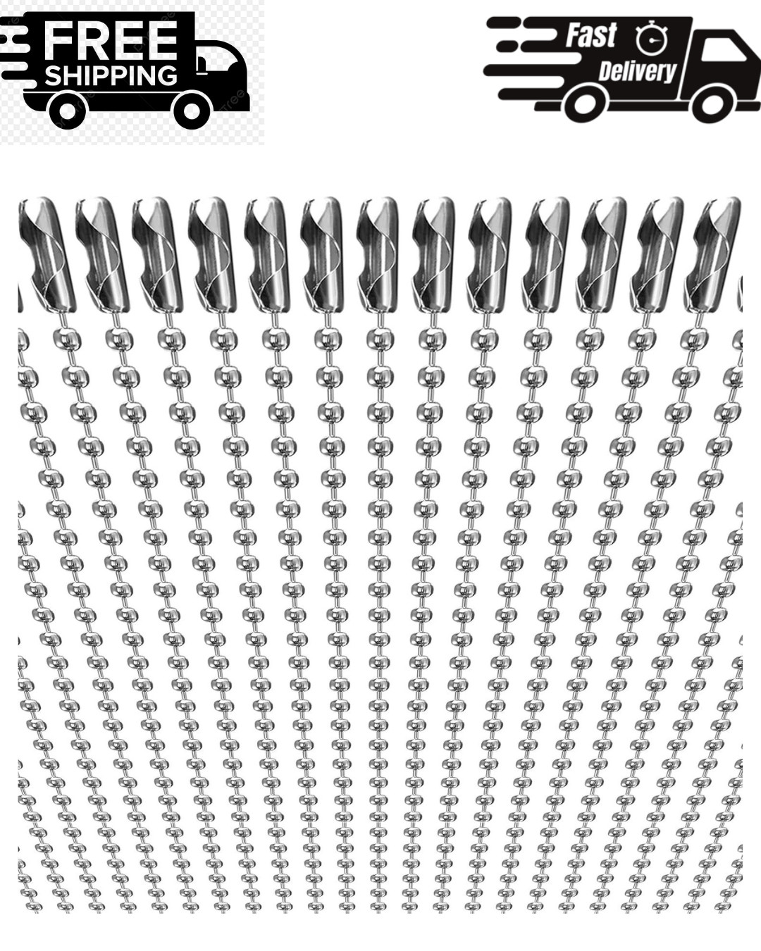 50-Pack Dog Tag Chain Ball Chain Necklace Bulk, Beaded Necklace Chains for Jewel