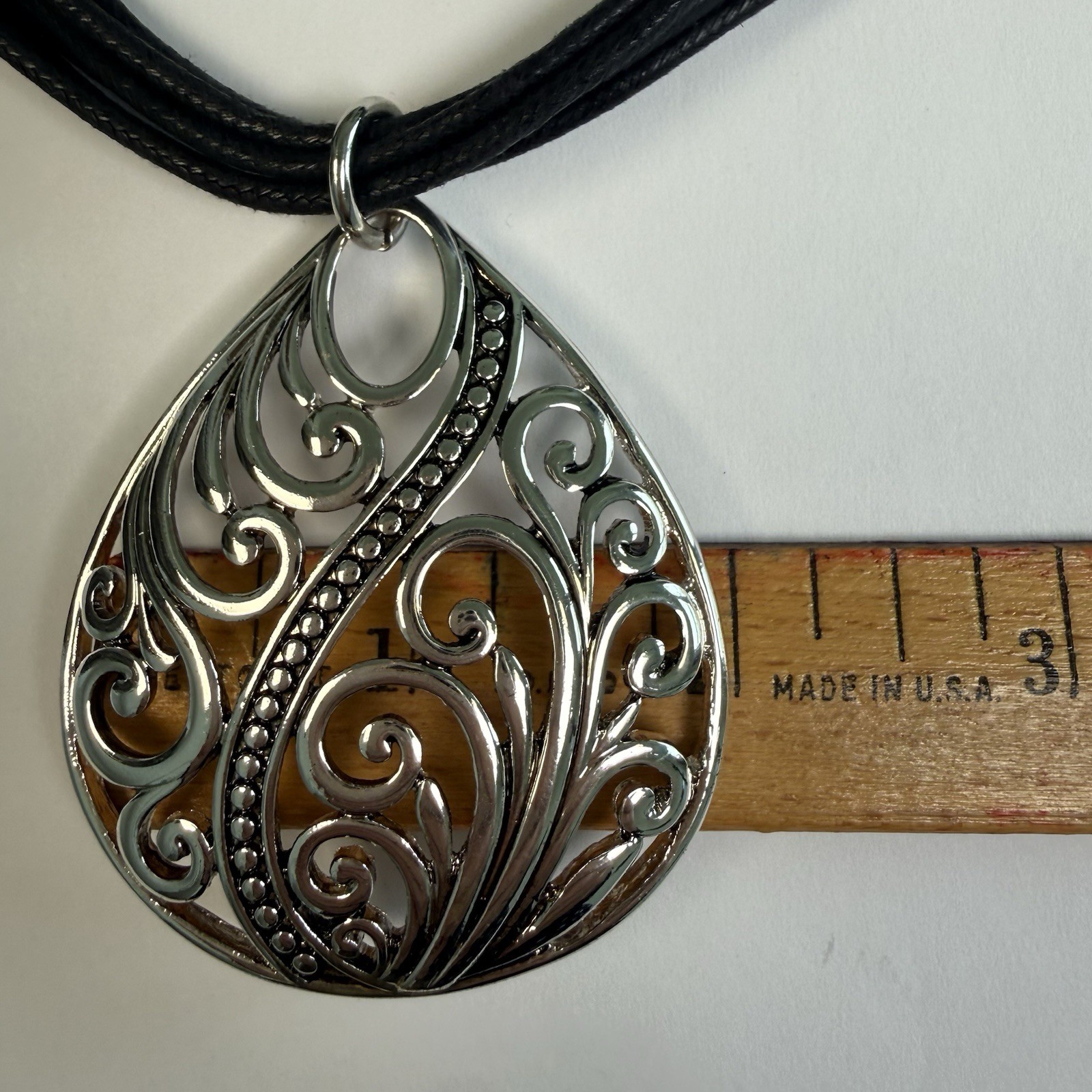 Scroll By Dillards Silver Tone Pendant Necklace Multi Strand Faux Leather NWT