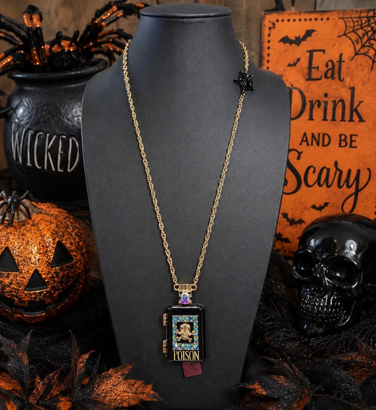 Halloween Betsey Johnson Long Pendant Poison Bottle Necklace Locket Snake NWT