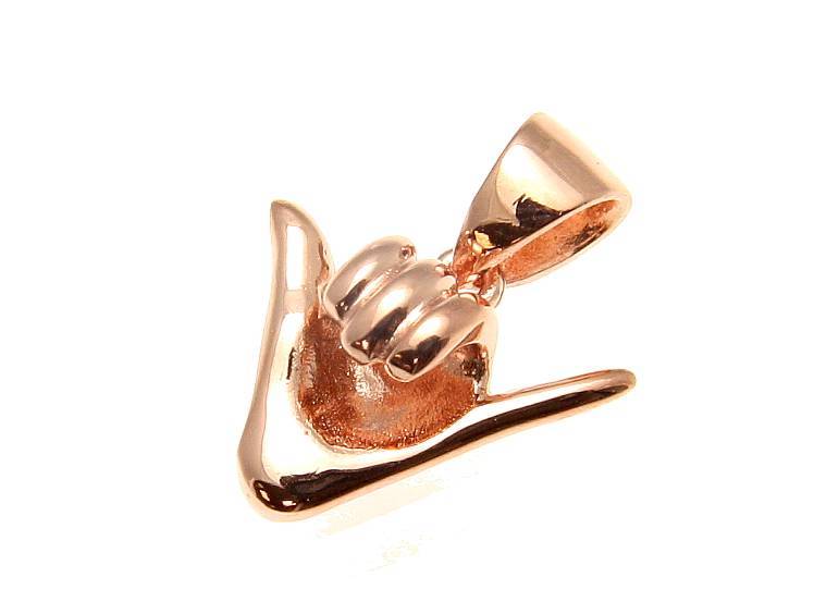 ROSE GOLD PLATED SILVER 925 HAWAIIAN “SHAKA” HANG LOOSE PENDANT 12MM-19MM
