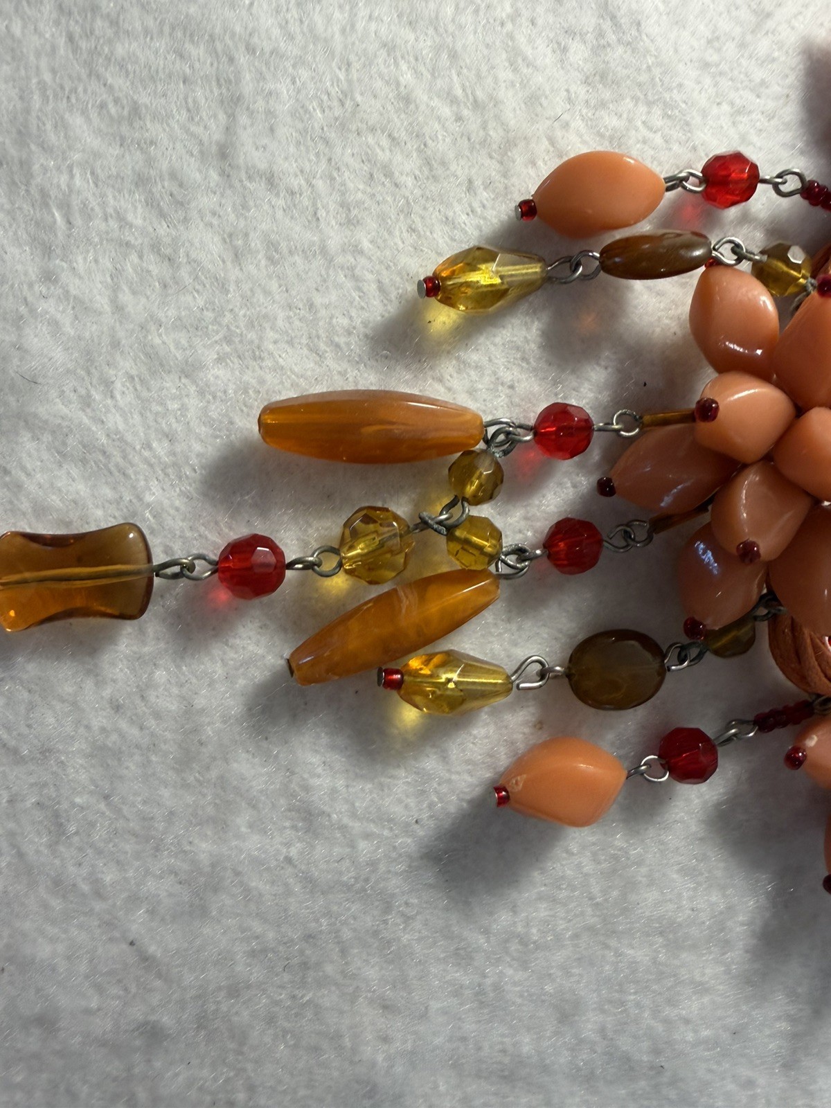 Orange Resin Floral Cluster Statement Necklace with Banana-Amber Dangles