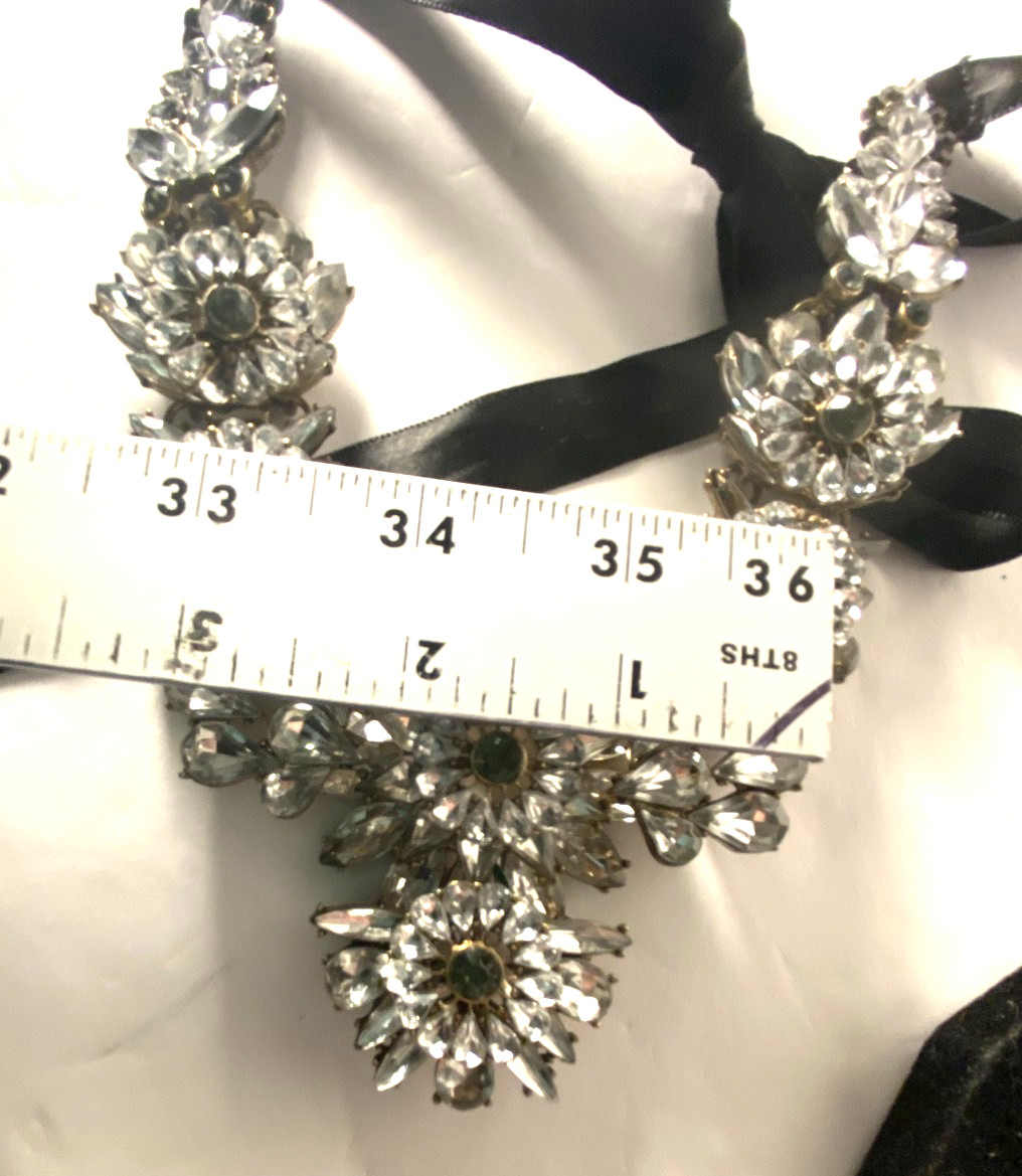 Rhinestone Pave Chunk Statement Snow Star Necklace Ribbon Tie for any legnth