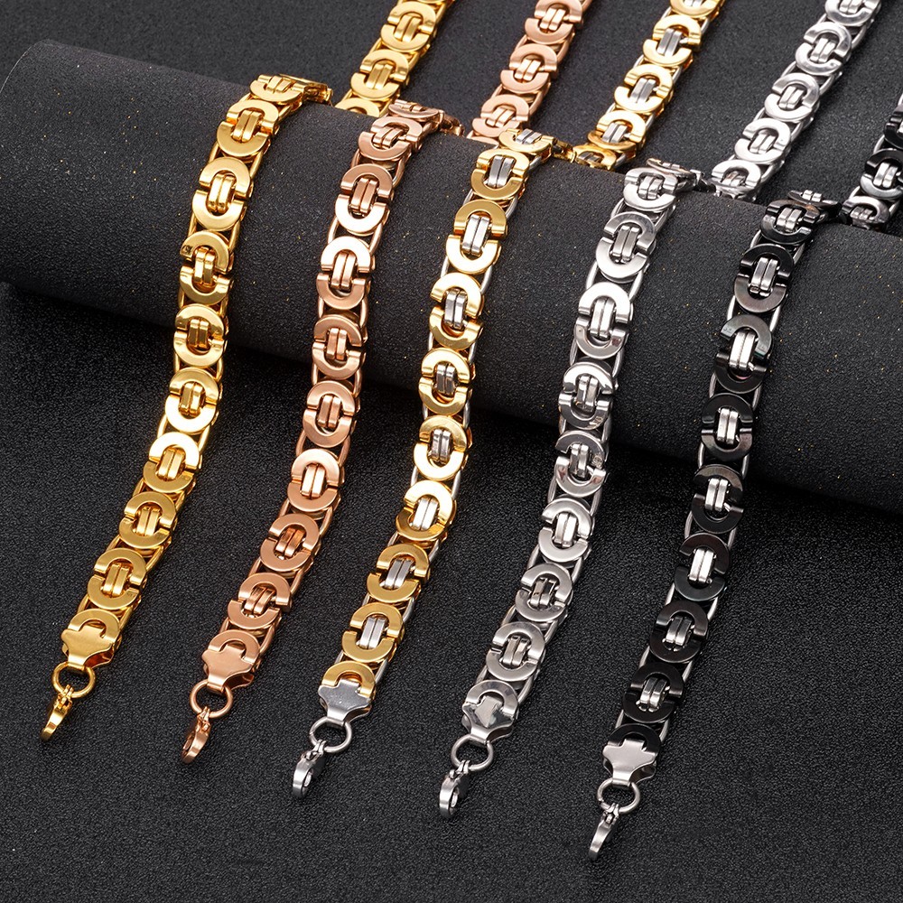 11mm Silver/Gold/Black Stainless Steel Flat Byzantine Box Chain Necklace 16″-40″