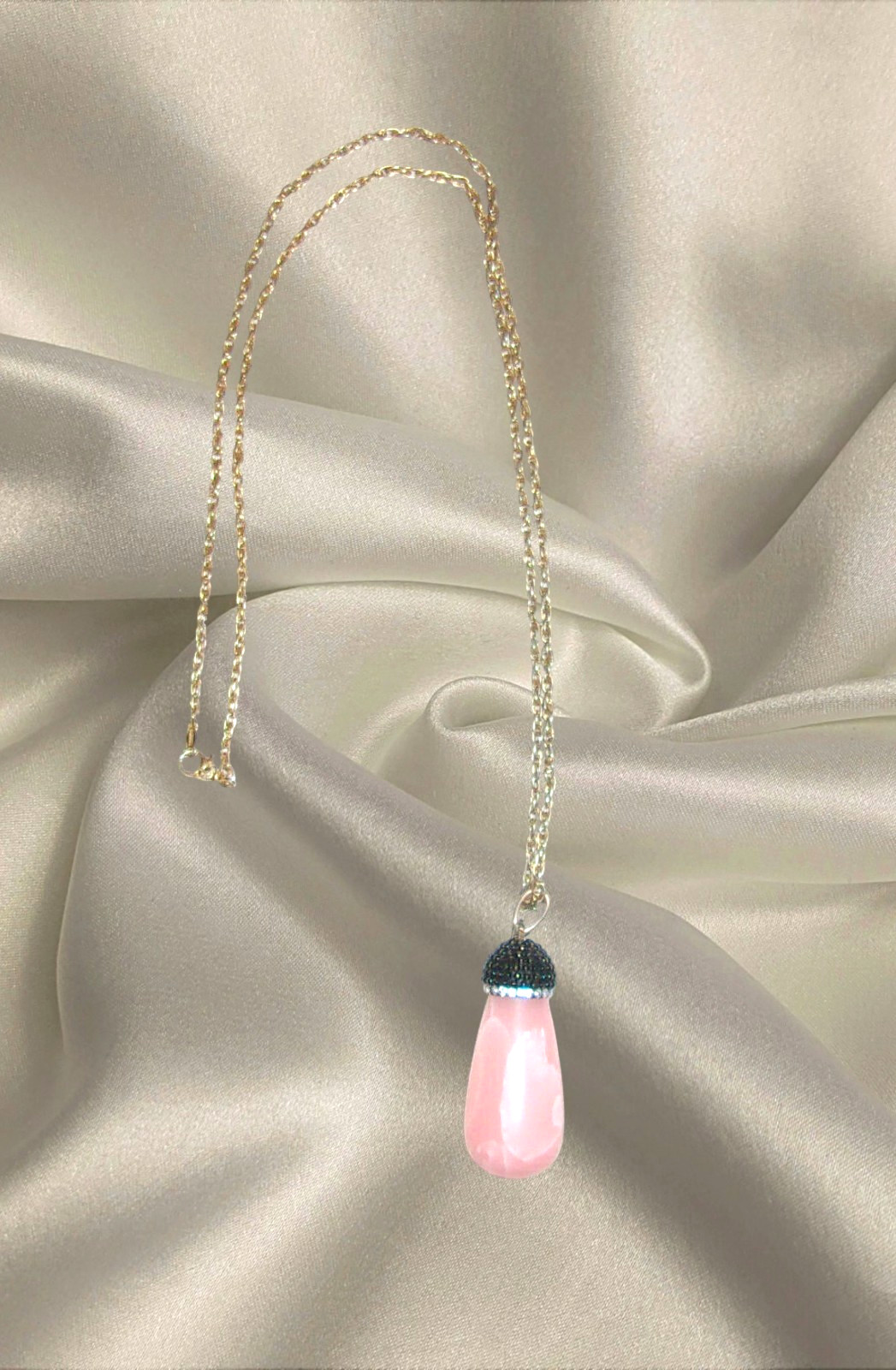 Womens Pink Teardrop Gem Pendant Necklace Gold Chain Chic Boho Style Jewelry