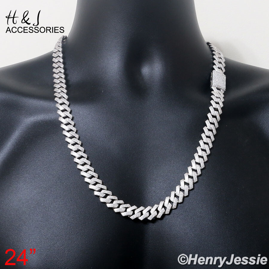 MEN 925 STERLING SILVER 18″-24″X12MM BLING CZ MIAMI CUBAN CHAIN NECKLACE*SN21