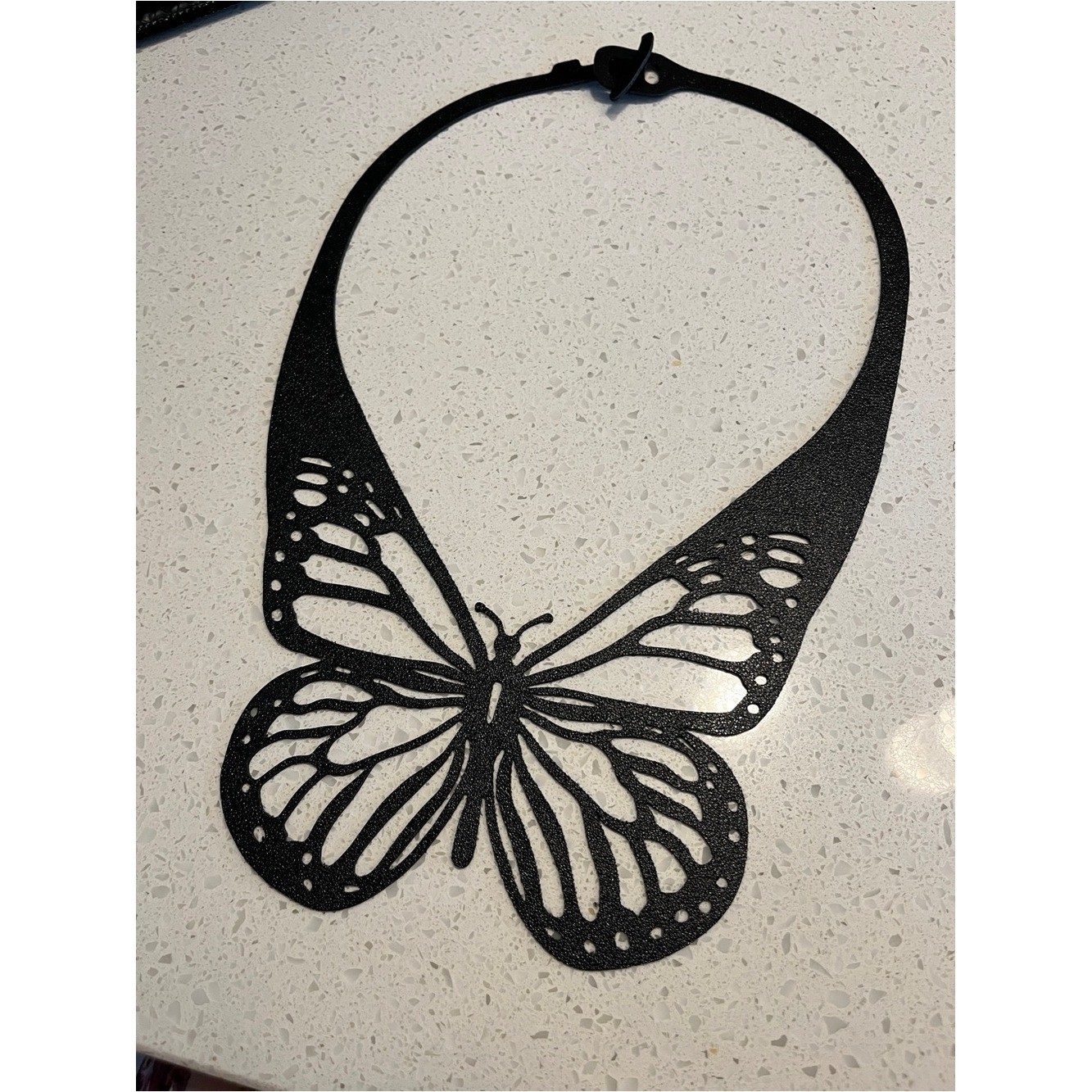 Hollow Carved Butterfly Choker, Black Double-Layer PU Leather Gothic Style