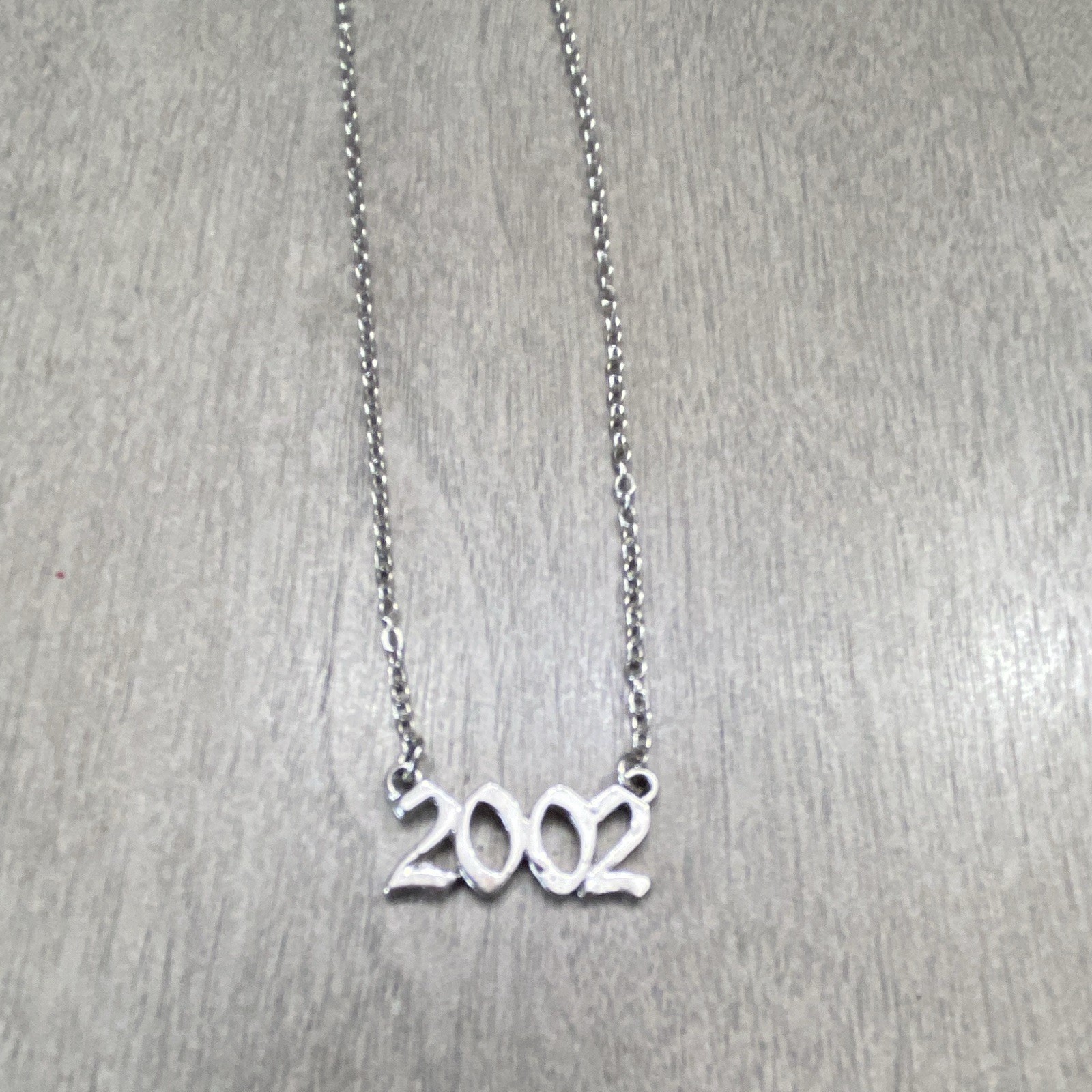 Silver-Tone “2002” Number Charm Pendant Necklace Cable Chain Adjustable Lobster