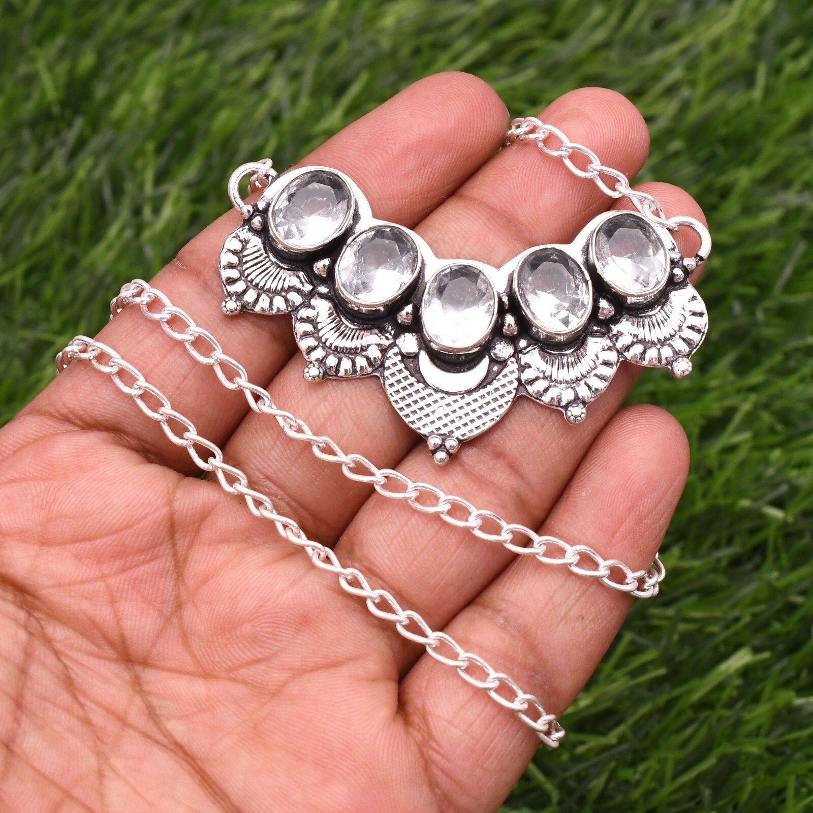 White Topaz Gemstone 925 Sterling Silver Handmade Jewelry Necklace 17-18″