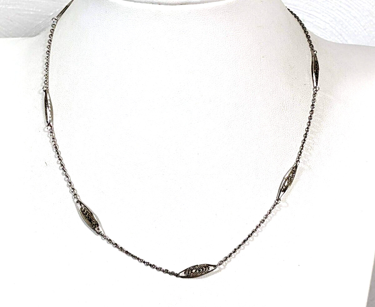 Vintage Napier Silver Tone Open Work Oval Station Chain Choker Necklace 15 in