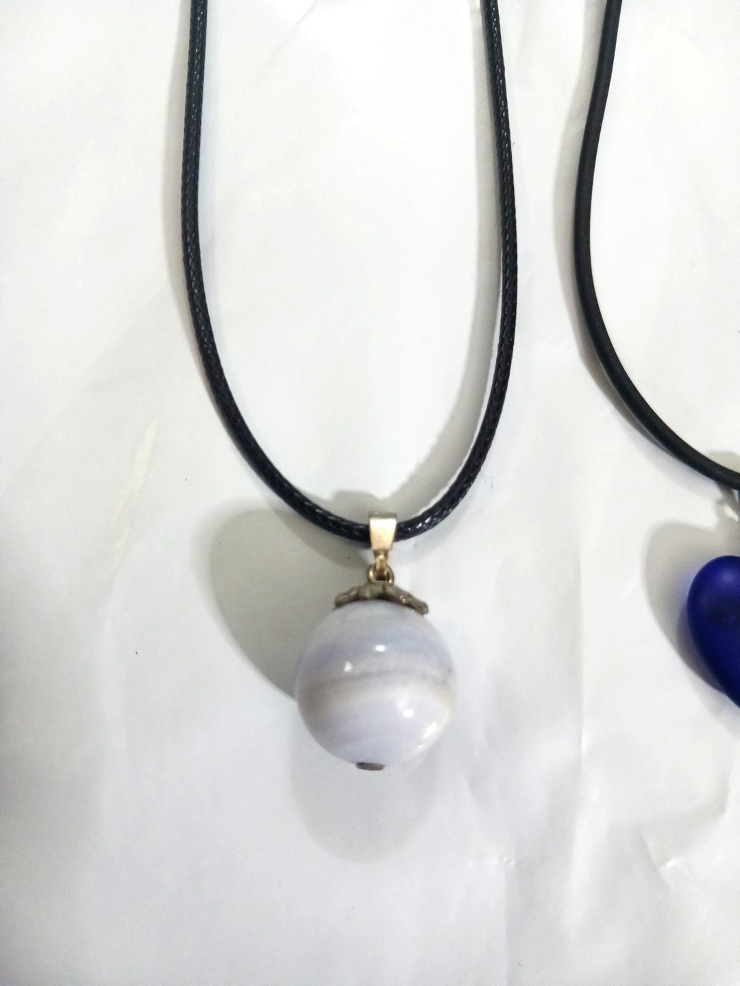 Necklace chains with pendants. stone ball, heart, wood, moon. Lot of 4 necklaces