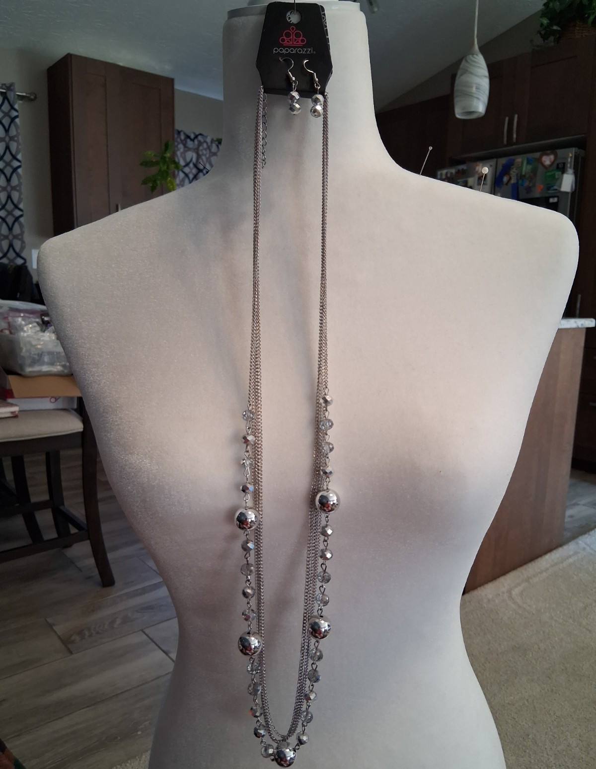 Paparazzi Silver Tone Metal Cable Chain Beaded Fashion Long Necklace