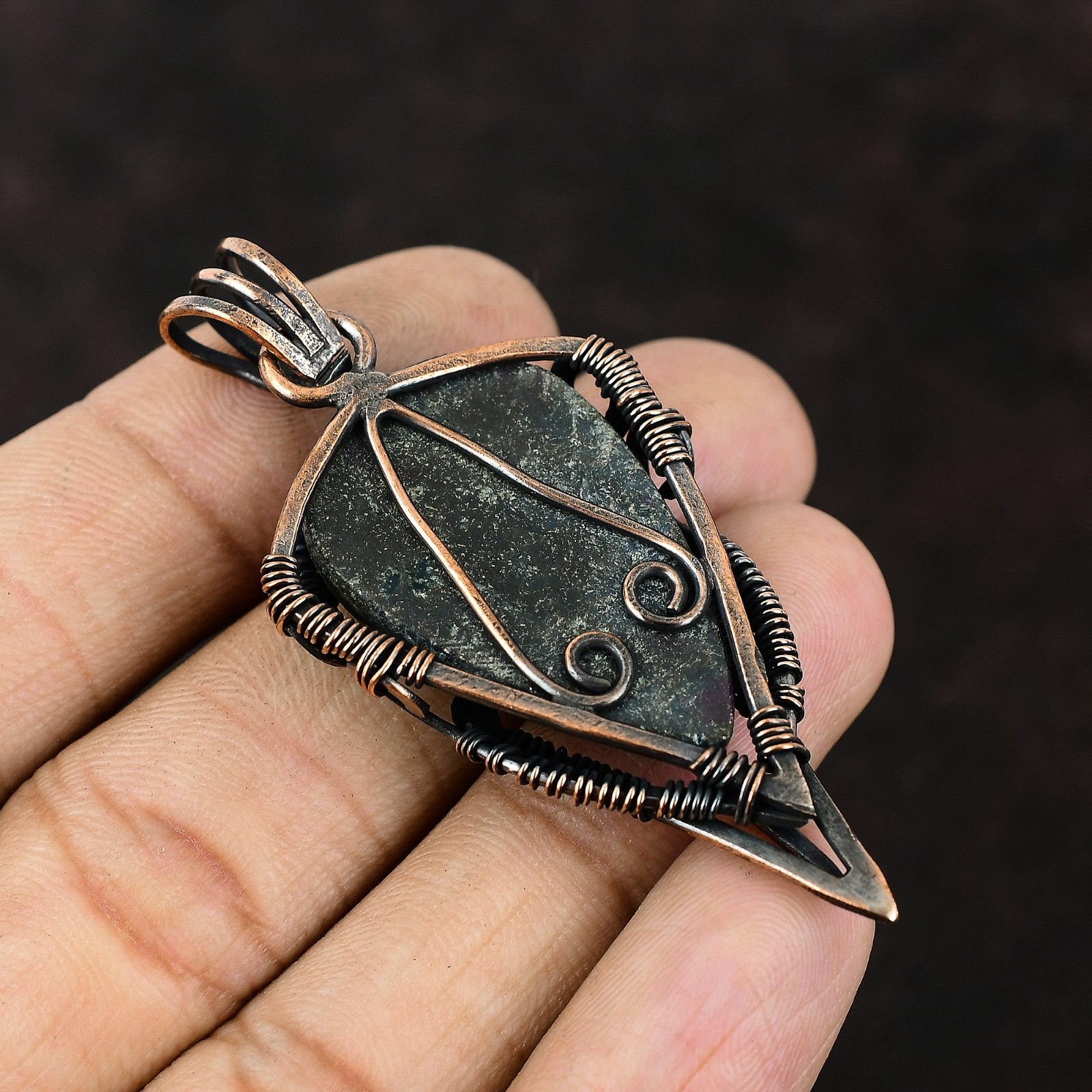 Halloween Deal Rubi In Blue Kyanite Gemstone Wire Wrapped Pendant Jewelry Copper