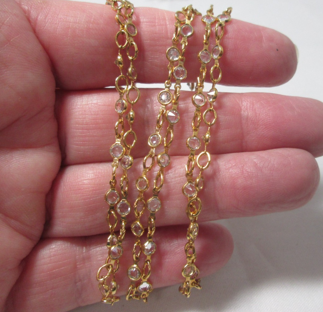 Long 14/20 Gold-Filled Necklace with Many Crystal Stations 34″ Lobster Clasp
