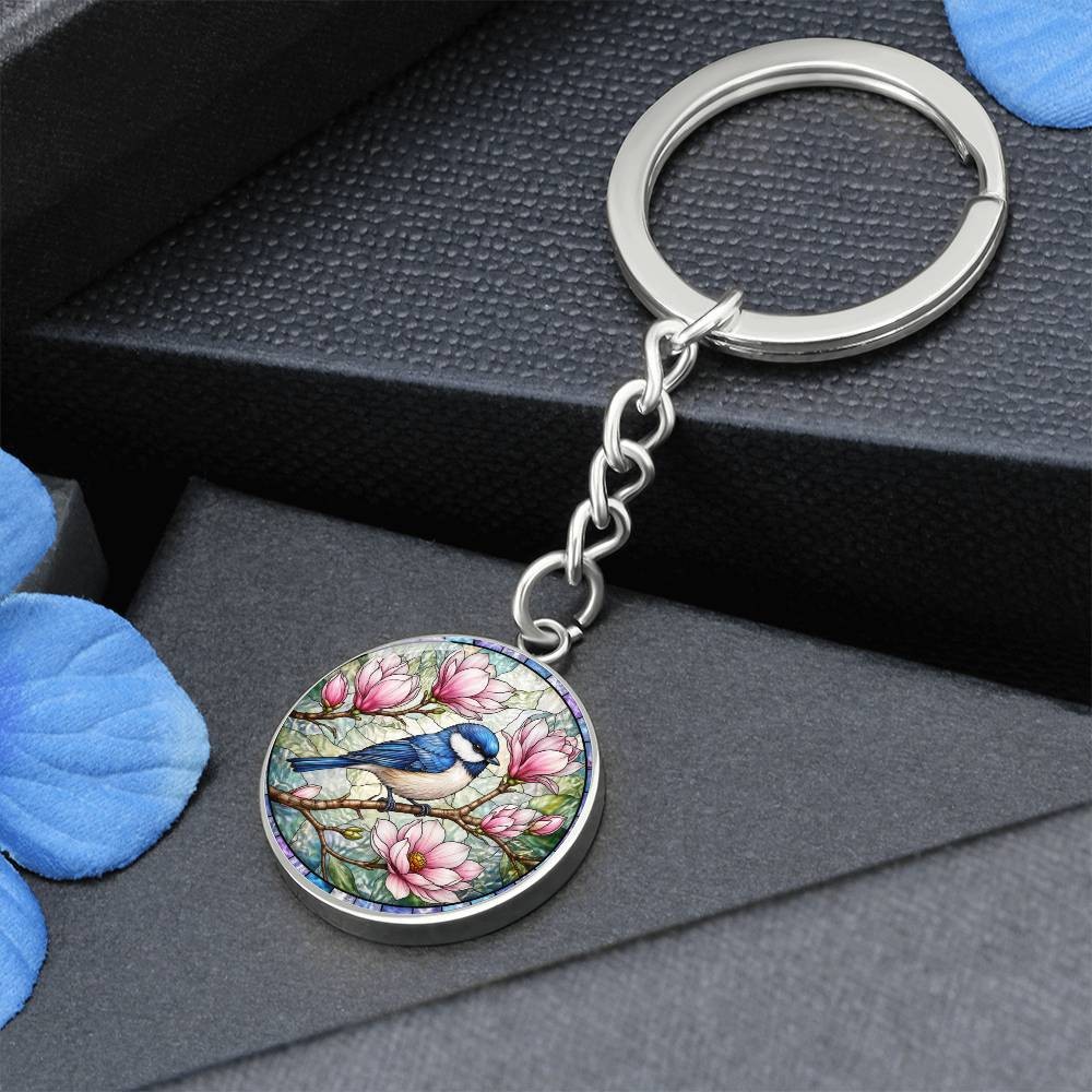 Bluebird Floral Engraved Necklace Bracelet or Keychain