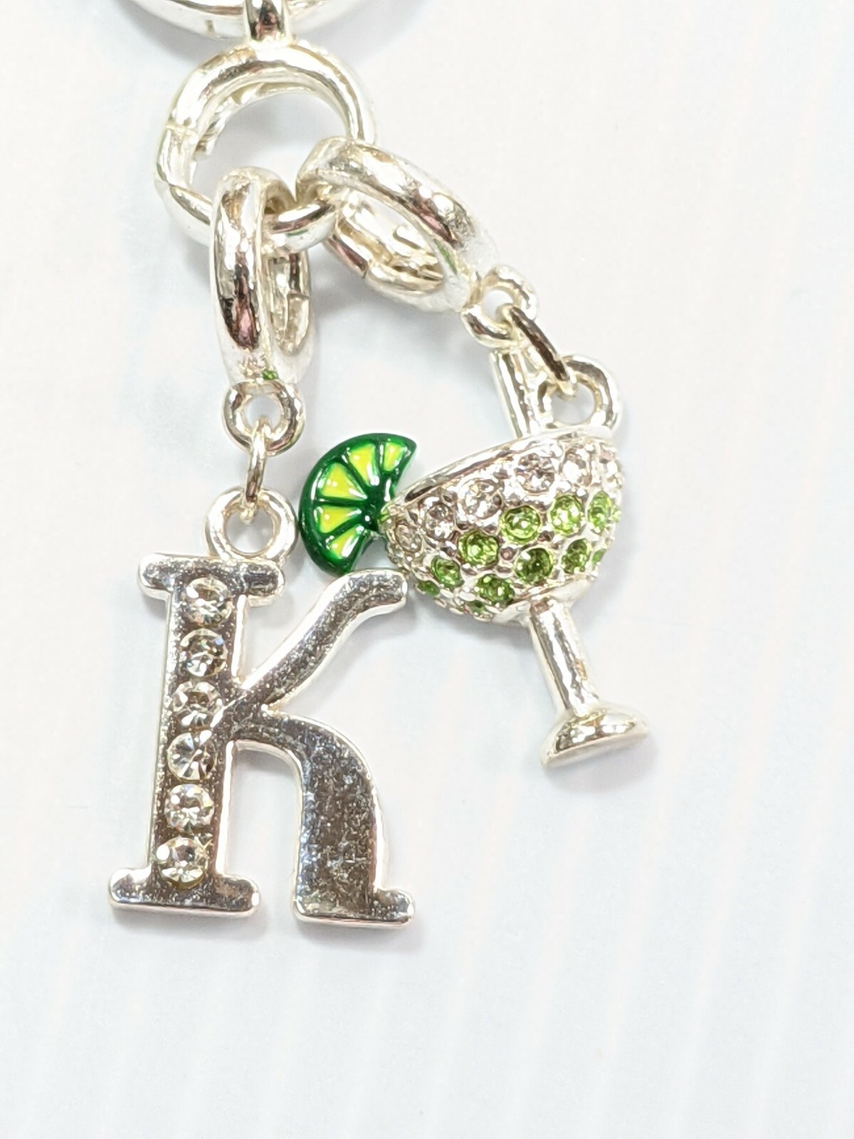 Silver Tone Initial Letter K Crystal Cocktail Margarita Pendant Necklace 28 Inch