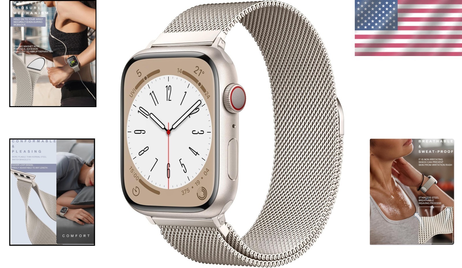 Apple Watch Band 38/40/41/42mm Milanese Loop Stainless Steel Silver Meliya Bands