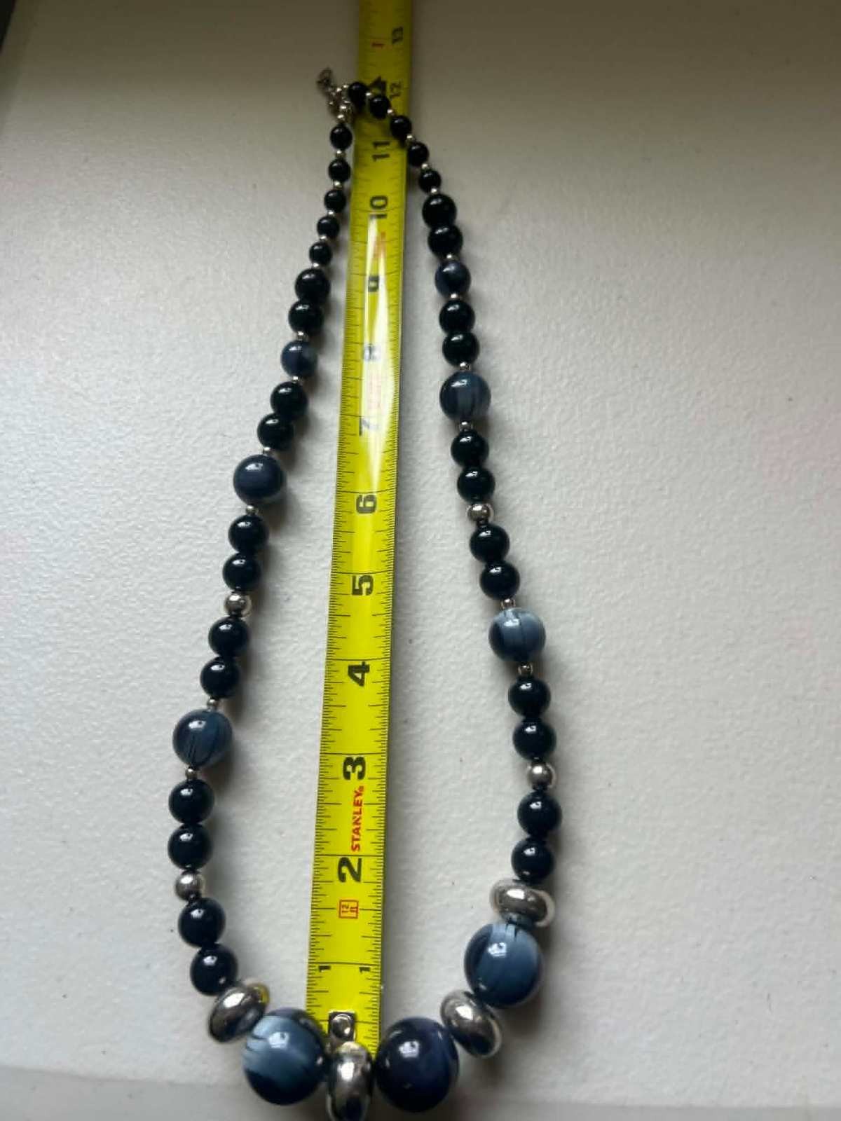 Black and Gray Beaded Necklace with Silver Accents