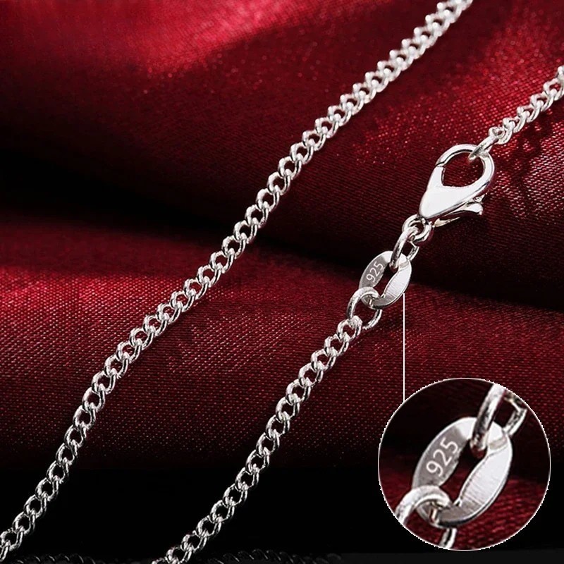 Genuine 925 Sterling Silver Curb Chain Necklace Lobster Clasp 16″-30″ Gifts