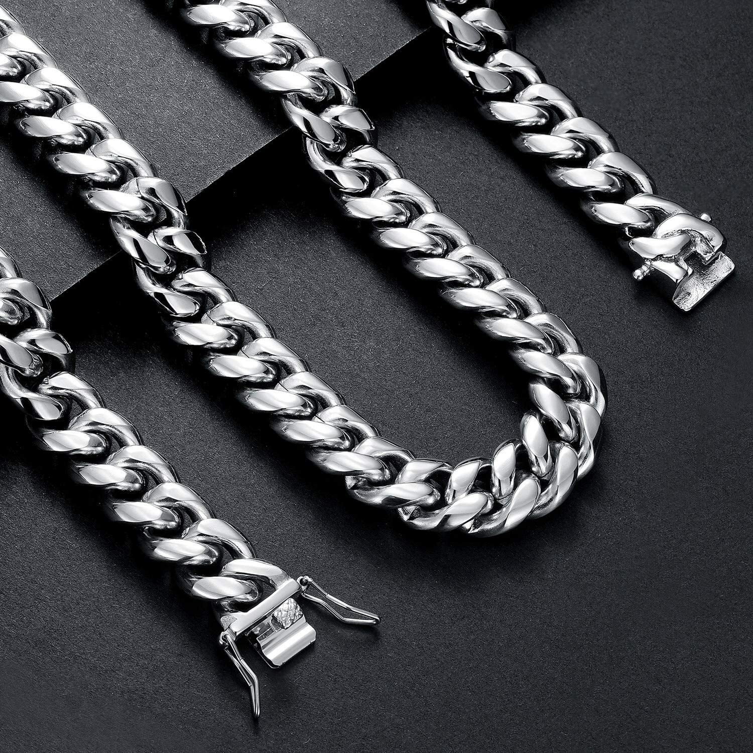 Large Heavy 316L Stainless Steel Miami Cuban Link Curb Necklace 14mm 18-30 inch