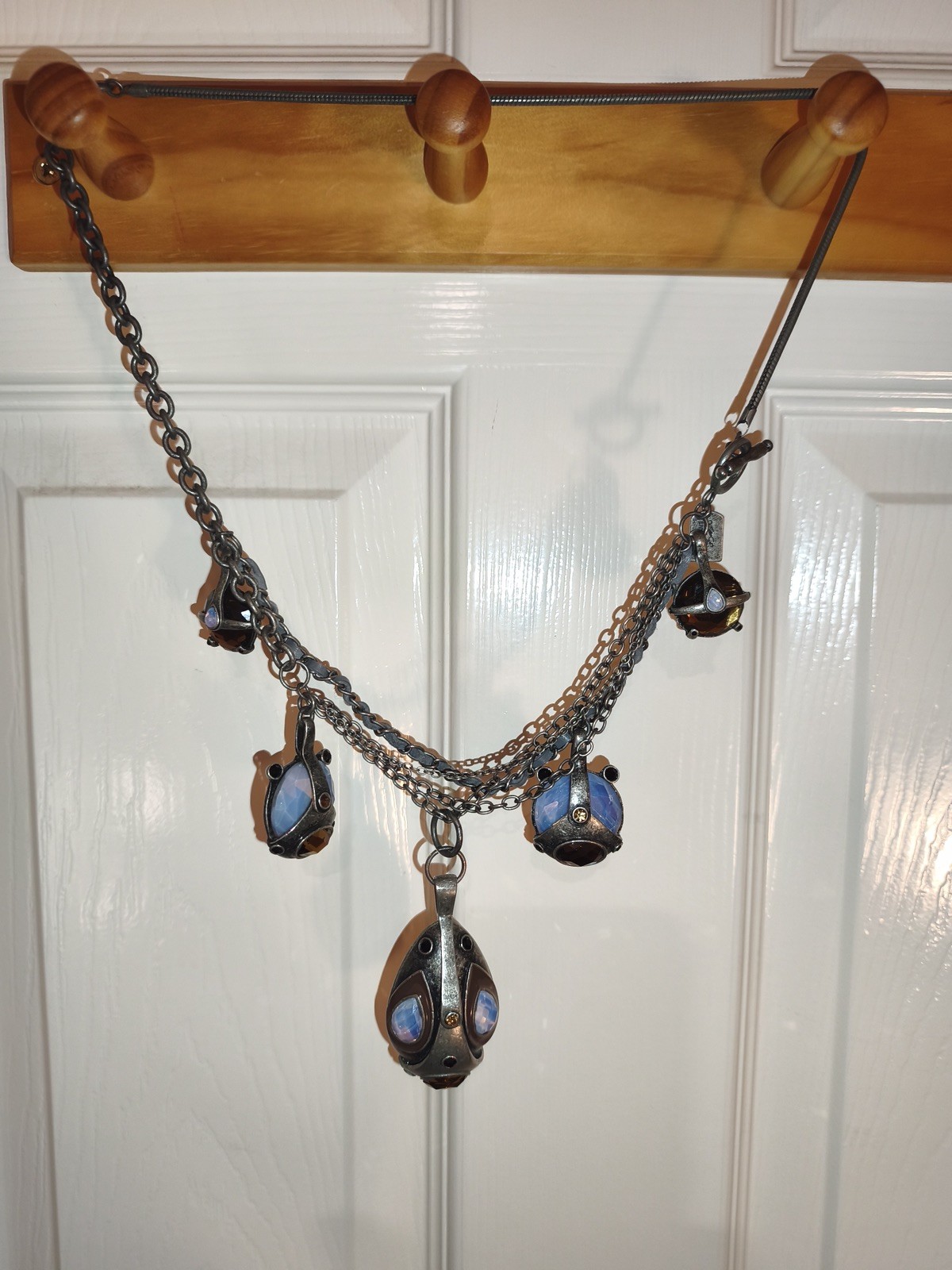 Vintage AllSaints Ladies Multi Pendant Necklace Metal Silver Y2K